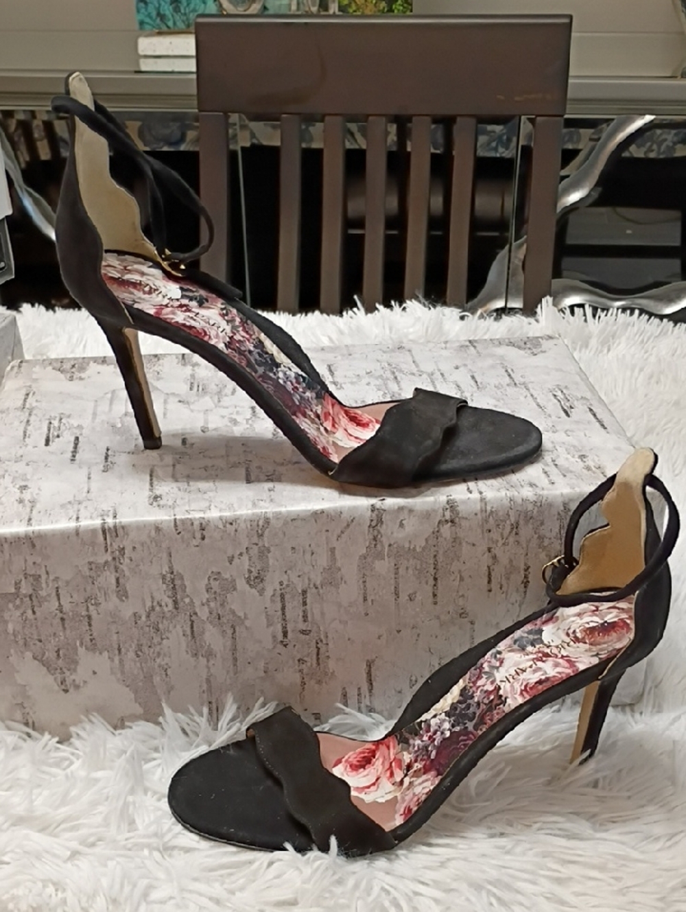 Marion Parke Fiona Women's Black Suede Stiletto Sandals with Ankle Strap EU 39.5